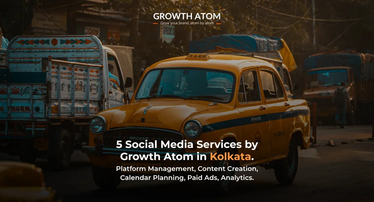 5 social media services by Growth Atom Kolkata – platform management, content creation, calendar planning, paid ads, analytics | Growth Atom