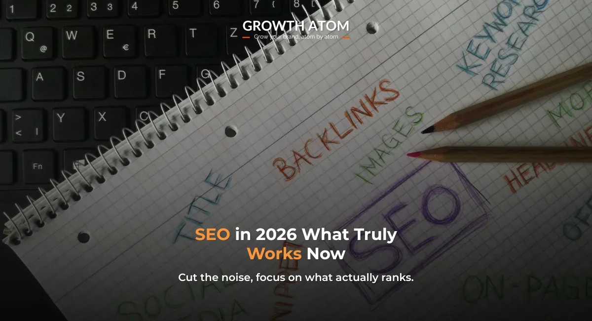 Top SEO techniques 2026 visual guide by Growth Atom digital marketing agency Kolkata