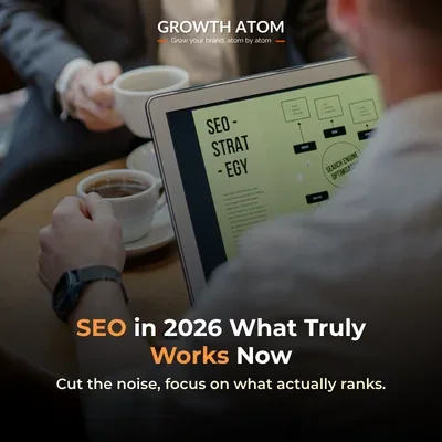 Top SEO techniques 2026 visual guide by Growth Atom digital marketing agency Kolkata